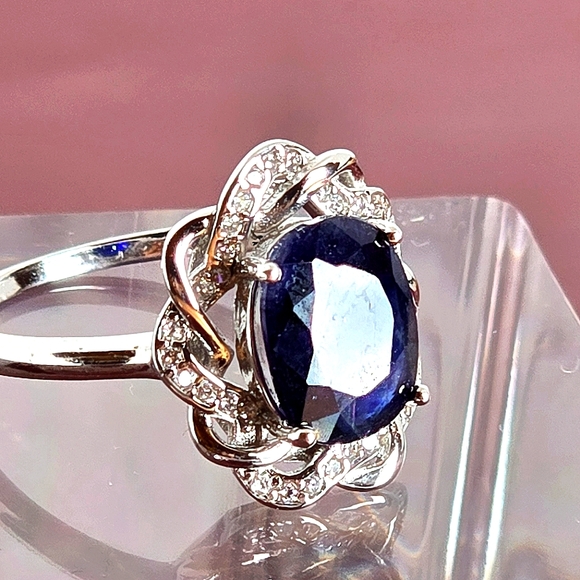 925 Sterling Silver Ring Sz 7.5 with Natural 8x10mm Sapphire Gemstone - Picture 7 of 8